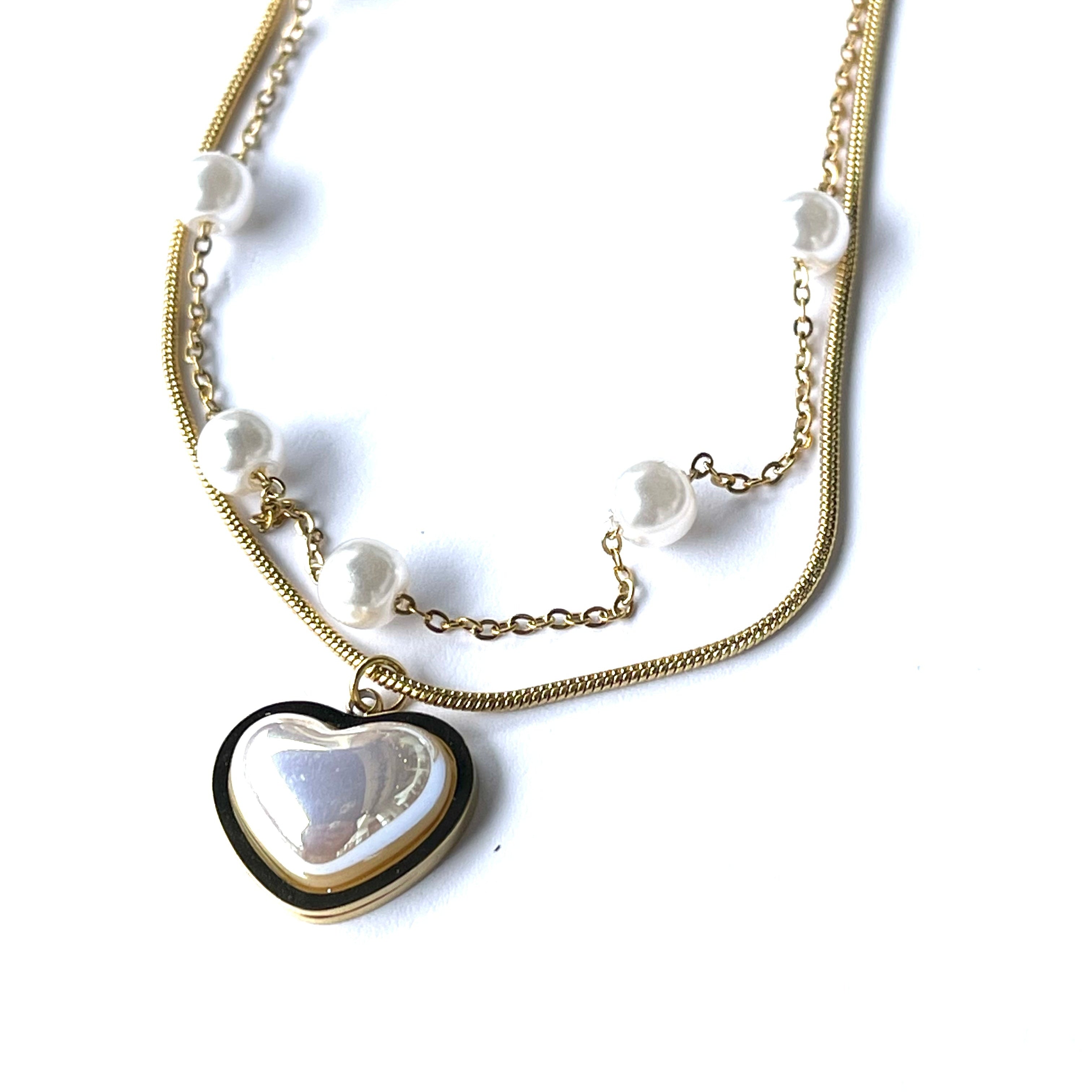 gold heart pearl necklace